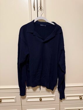 Brandy Melville Navy Blue Long-Sleeved Polo Sweater